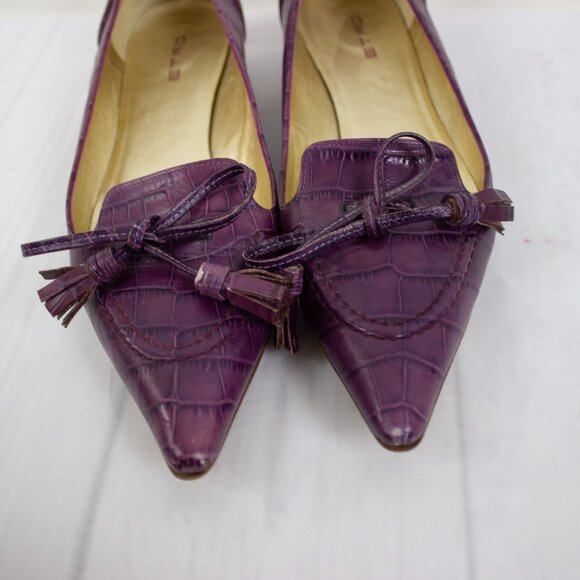 Vintage Etro Purple Croc Embossed Leather Pumps Pointy Toe - Picture 3 of 6